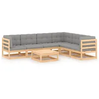 vidaXL 7-tlg. Garten-Lounge-Set mit Kissen Massivholz Kiefer