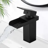 Beijiyi - Schwarzer Waschtisch-Wasserhahn, Wasserfall-Badezimmer-Wasserhahn, Waschtisch-Mischbatterie mit Kalt- und Warmwasser verfügbar,