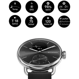 Withings ScanWatch 2 38 mm schwarz/silber, Sport Fluorelastomer-Armband schwarz/silber
