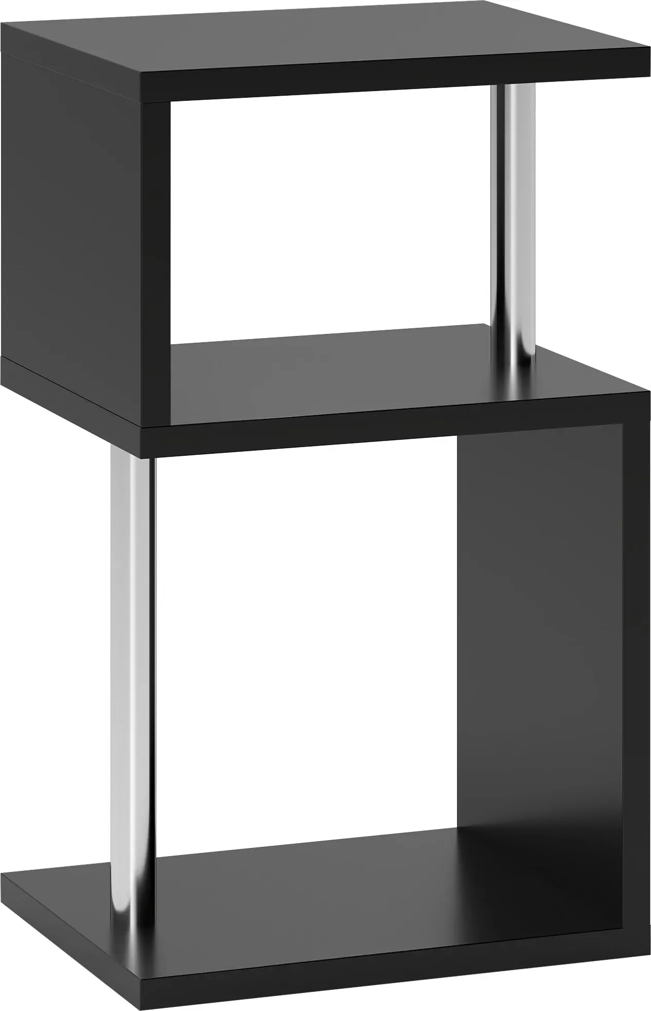 HOMCOM Beistelltisch mit 3-stufiger LED-Leuchte, moderner S-förmiger Beistelltisch, offene Ablagen und Aluminiumgestell für Wohnzimmer Schlafzimmer 44x38x75 cm Schwarz Glanz   Aosom