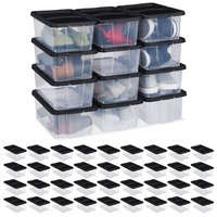 relaxdays Schuhbox Schuhboxen Kunststoff 48er Set schwarz schwarz