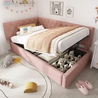 Flieks Polsterbett 90x200cm mit Stauraum, Tagesbett Schlafsofa mit Verstellbarem Kopfteil, Daybett Kinderbett Jugendbett mit Lattenrost, Samt, Rosa - Rosa