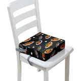 Surwin Rutschfeste Sitzerhöhung Stuhl Kind Sitzkissen Stuhl mit Sicherheits Schnalle, 3D-Erdbeeren Sitzkissen Kinder Tragbare Sitzerhöhung Waschbar Sitzhilfe (Schwarz Orange,40x40x10cm)