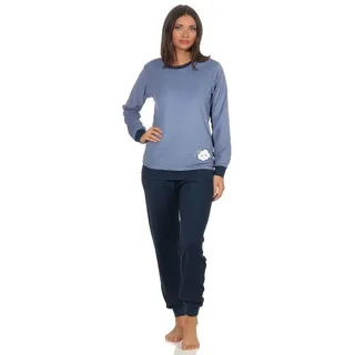 normann Damen Frottee Pyjama Langarm Schlafanzug mit Bündchen und süsser Applikation - 201 13 565, Farbe:hellblau, Größe2:48/50 - 48