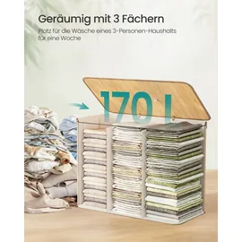 Songmics Wäschekorb mit Deckel, 3 Fächer, 170 Liter,