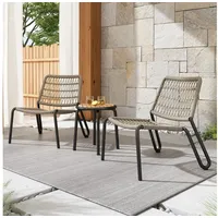 HAUSS SPOLE Balkonset 3-teiliges Balkonmöbel-Set für Terrasse, Garten und Balkon, Beige, (Garten-Lounge-Set, Gartenmöbel-Set, Outdoor-Sofa-Set, Balkonset, 3-tlg., Stühle mit einer Tragkraft von 160 kg), aus verzinktem Stahl,handgeflochtenes Seil,Tischplatte aus Massivholz beige|schwarz