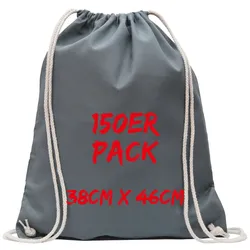 Texxilla Turnbeutel Mehrpack mit robusten Zugbändern, Stahlgrau, stahlgrau