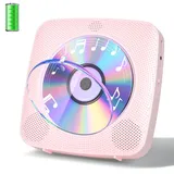 Gueray Desktop CD Player Bluetooth CD-Spieler mit Lautsprechern für Zuhause 1800mAh Tragbarer CD-Player mit AUX USB Kopfhörer Jack FM Radio mit Fernbedienung Staubschutz LCD Display für Kinder-Rosa