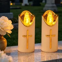 NKFBEV 2er Set LED Grablicht, LED Grabkerze, LEDs Grabkerze Trauerlicht mit Batteriebetriebene, Wetterfest und Wiederverwendbar, D7 xH15cm, Lange Akkulaufzeit, für Grab, Kirche, Tiergedenken, Beige