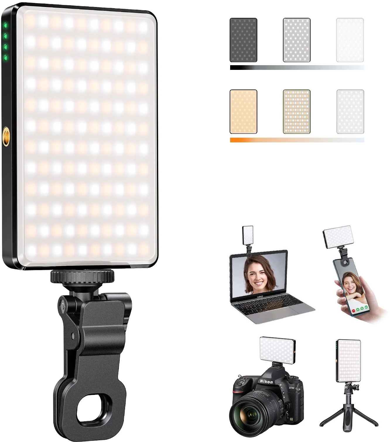 Starbea Selfie-Licht, Füll-Video-Licht mit Clip, 3000 mAh, wiederaufladbar, CRI 95+ 120 LEDs, tragbares Selfie-Licht für SLR/Laptop/Tablets/PC, geeignet für Fotografie/Videoaufnahme/Konferenz/Make-up