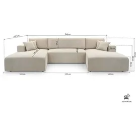beautysofa Ecksofa mit Schlaffunktion CORSO U, Farbe: Graphit (Poso34) - Dunkelgrau