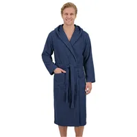 Laynenburg Herrenbademantel Bademantel Herren mit Kapuze aus 100% Baumwolle Frottee, mit Gürtel, aufgesetzten Taschen, Waden-lang für Spa, Sauna, M-XXXL blau XL