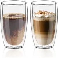 wellmall-hula Latte Macchiato Gläser Doppelwandig,Cappuccino Gläser,Großes Doppelwandglas aus Borosilikatglas,Eiskaffee Gläser,Thermogläser Doppelwandig Espressotassen Glas,6er Set (450ml 2er Pack)