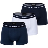 BOSS Herren Trunks, 3er Pack - Bold, Unterwäsche, Unterhose, Baumwollmischung, Logo, einfarbig Marine/Weiß/Dunkelblau S