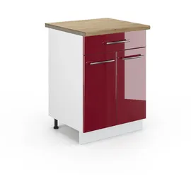 Vicco Schubladenschrank Fame-Line 60 x 82 x 60 cm Bordeaux Hochglanz/Weiß