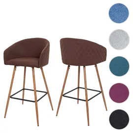 Mendler 2er-Set Barhocker HWC-D72, Barstuhl Tresenhocker Küchenhocker mit Lehne, Metall Holzoptik ~ Stoff/Textil, braun