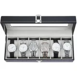 Ohuhu Uhrenbox mit 6 Fächern, Watch Box Uhren Aufbewahrungsbox mit Glasdeckel & Metallschnalle, Uhren Box aus PU Leder und Samt Innenfutter, Uhrenbox Herren Frauen, Geschenk für Weihnachten