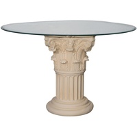 Antikes Wohndesign Runder Glas Esstisch Küchentisch Säulentisch weiß-matt Höhe: 78cm