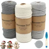 HDKAJL Makramee Garn 3er Set, 3mm x 100m Macrame Cord Makramee-garn Schnur Makramee Kordel Garn Makramee Zubehör für DIY Handwerk Weihnachten Weben Dekoration Boho Deko Hängepflanze Pflanze Aufhänger