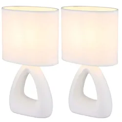 Tischleuchte Keramik weiß Nachttischleuchte Textilschirm Schlafzimmerlampe weiß, E14 Fassung, LxBxH 17x10x30 cm, 2er Set