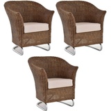 Krines Home Cocktailsessel Set/3 Wohnzimmersessel Clubsessel Rattan Wipp-Sessel Cocktail (3-St., 3er-Set), Rattansessel mit Metallfüßen braun