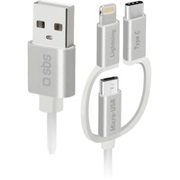 sbs mobile USB zu Micro-USB-Kabel mit Lightning- und USB-C-Adaptern 1.2m weiß (TECABLEUSBIP53189W)