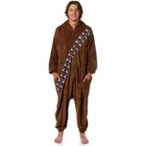 Star Wars Chewbacca Erwachsenenkostüm mit Kapuze, Plüsch-Fleece, Reißverschluss, einteiliger Schlafanzug ohne Füße, für Damen und Herren, Braun, L-XL - L-XL