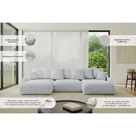 altdecor Ecksofa Cord U-Form mit Schlaffunktion und Bettkasten 3-Sitzer Dunkelgrau