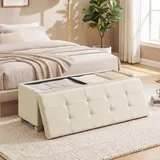 SONGMICS Sitzbank mit Stauraum, faltbare Sitztruhe mit Klappdeckel, Schlafzimmer Wohnzimmer, Leinenoptik, 110 cm, grau - Beige