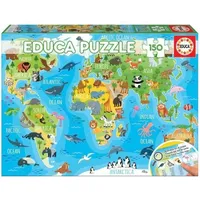 Educa - Kinderpuzzle Weltkarte | 150 Teile Lernpuzzle | Weltkarte Kinder, Landkarte Lernspielzeug | ab 6 Jahren (18115)
