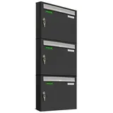 AL Briefkastensysteme Basic 3er Briefkasten RAL 7016 Anthrazit Grau/Einwurfklappe RAL 9006 Weiß Aluminium 3 Fach DIN A4 wetterfest mit Posthaltebügel und 2 Namensschildern