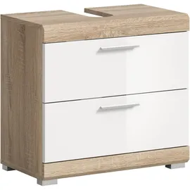 xonox.home Waschbeckenunterschrank Lambada Eiche Hell/Weiß Hochglanz 56 cm x 60 cm x 34 cm