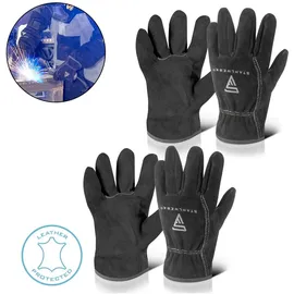 STAHLWERK 2 x Schweißerhandschuhe hitzebeständig aus hochwertigem Spaltleder