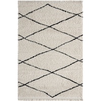 the carpet Bahar Shaggy Hochflor (35 mm) Langflor Wohnzimmer Teppich Muster Creme-Schwarz 080x250 cm