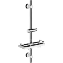 Görbach Duschset Edelstahl Duschstange mit Verstellbarer Duschkopfhalterung, Bohrlöcher-kompatible Wandhalterungen, Passend für Standard-Handbrausen, Brausestange 70 cm und Duschablage Chrom