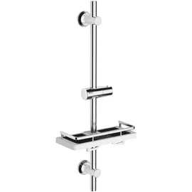 Görbach Duschset Edelstahl Duschstange mit Verstellbarer Duschkopfhalterung, Bohrlöcher-kompatible Wandhalterungen, Passend für Standard-Handbrausen, Brausestange 70 cm und Duschablage Chrom