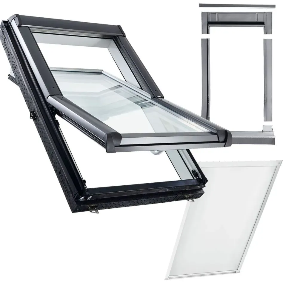 Wellker Komplett-Set Dachfenster R49 3-fach Verglasung mit Verdunkelung ZRV,   made by Roto, 94x118 cm (9/11)