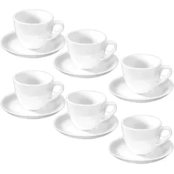Wilmax Porzellan Kaffeetassen mit Untertassen – 6er Set (75 ml) – Weißes Geschirrset