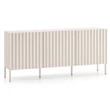 Selsey Kommode Aufbewahrungsschrank 3 Türen Schrank Soft Close Mit Gerillten Fronten 170 cm Hellbeige Derriva