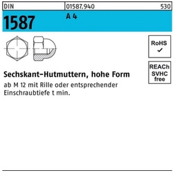 Reyher Hutmutter 200er Pack Sechskanthutmutter DIN 1587 M12 SW 19 A 4 200 Stück DIN 15