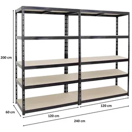 Proregal Schwerlastregal Metall 200x120x60 cm schwarz 5-Ebenen