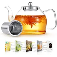 Teekanne Glas, 1200ML Borosilikatglas Teeservice, Teekanne mit Sieb, Tee-Ei für lose Blätter Teekanne - Spülmaschinenfest