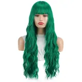 Gewellt Perücke Grün, Perücke Damen Grün, Perücke Grün Lang, Lange Gewellt Perücke, Cosplay Perücke, Kunsthaar Wig Synthetische Perücke für Alltag Party Karneval Fasching Weihnachten