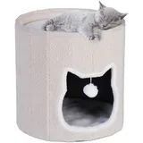 Relaxdays Katzenhöhle mit Kissen, Spielzeug, faltbares Katzenhaus, Katzenversteck, Tierhaus, H x D: 40 x 39 cm, beige