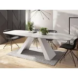 Esstisch Monte Weiß im Modern Stil, Rechteckiger Tisch in Weißer Marmoroptik - Ausziehbar von 160 cm bis 200 cm, Pulverbeschichtete Weiße Metall... - Weiß/Hellgrau