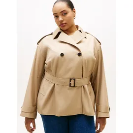 Tommy Hilfiger Curve Bikerjacke TOMMY HILFIGER CURVE "CRV COTTON SHORT TRENCH", Damen, Gr. 52, beige, Web, Obermaterial: 100% Baumwolle, unifarben, regular fit normal, Jacken, in großen Größen