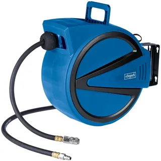 Scheppach 15m Schlauchtrommel Druckluft | 15 bar Arbeitsdruck | Ø 9,3mm innen / 15,3mm außen | 180° schwenkbar | tragbar | mit Auto-Stopp | Automatik Schlauchtrommel AHR15 für Kompressor 1⁄4" Anschluss