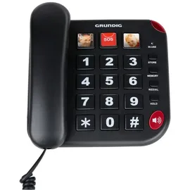 Grundig Senioren Festnetztelefon Senioren mit großen Tasten - Seniorentelefon Festnetz mit Foto-Schnelltasten - Telefon Festnetz - Lautsprecher und SOS-Taste - Schwarz