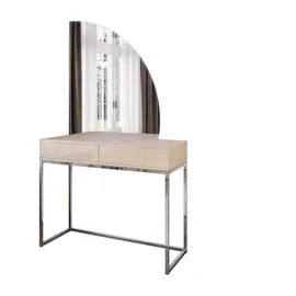 lookway SCHMINKTISCH QUINNIE KASCHMIR mit LED-Spiegel Chrom rechts PUSH OPEN