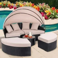 MuCoLa Sonneninsel 180CM Rattan Tisch Sonnenliege Polyrattan Gartenmuschel Sonnenliege